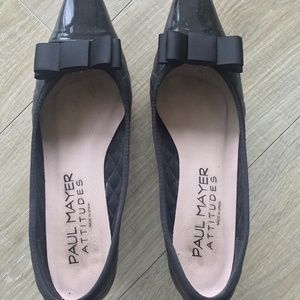 Paul Mayer Black Kitten Heel Chanel-like quilted Leather and Patent Heels 9 1/2